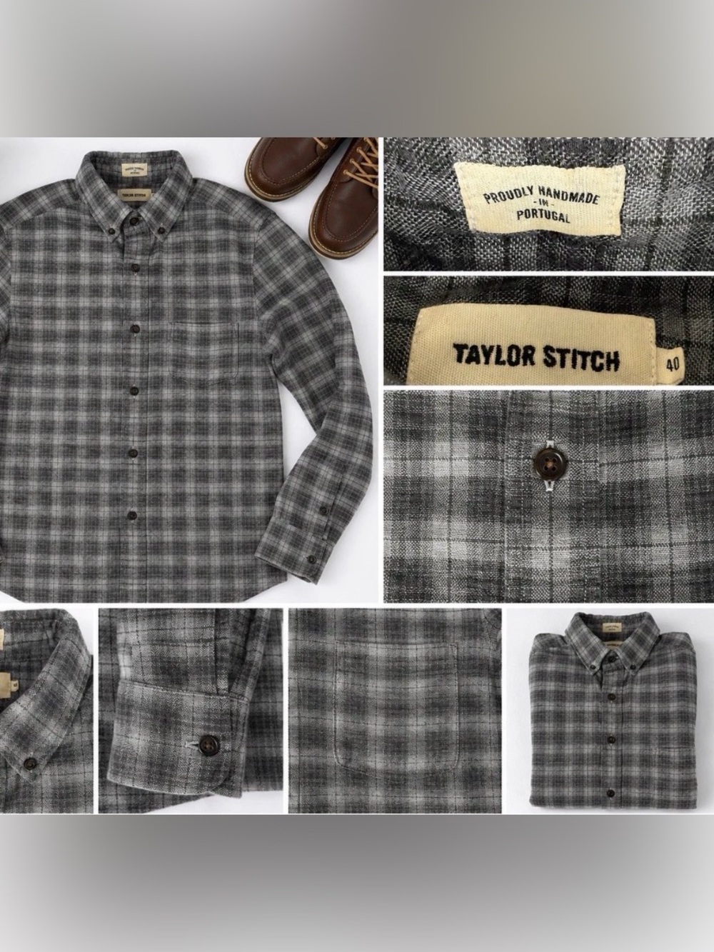 Taylor Stitch Gray Plaid Button-Down Shirt Size 40